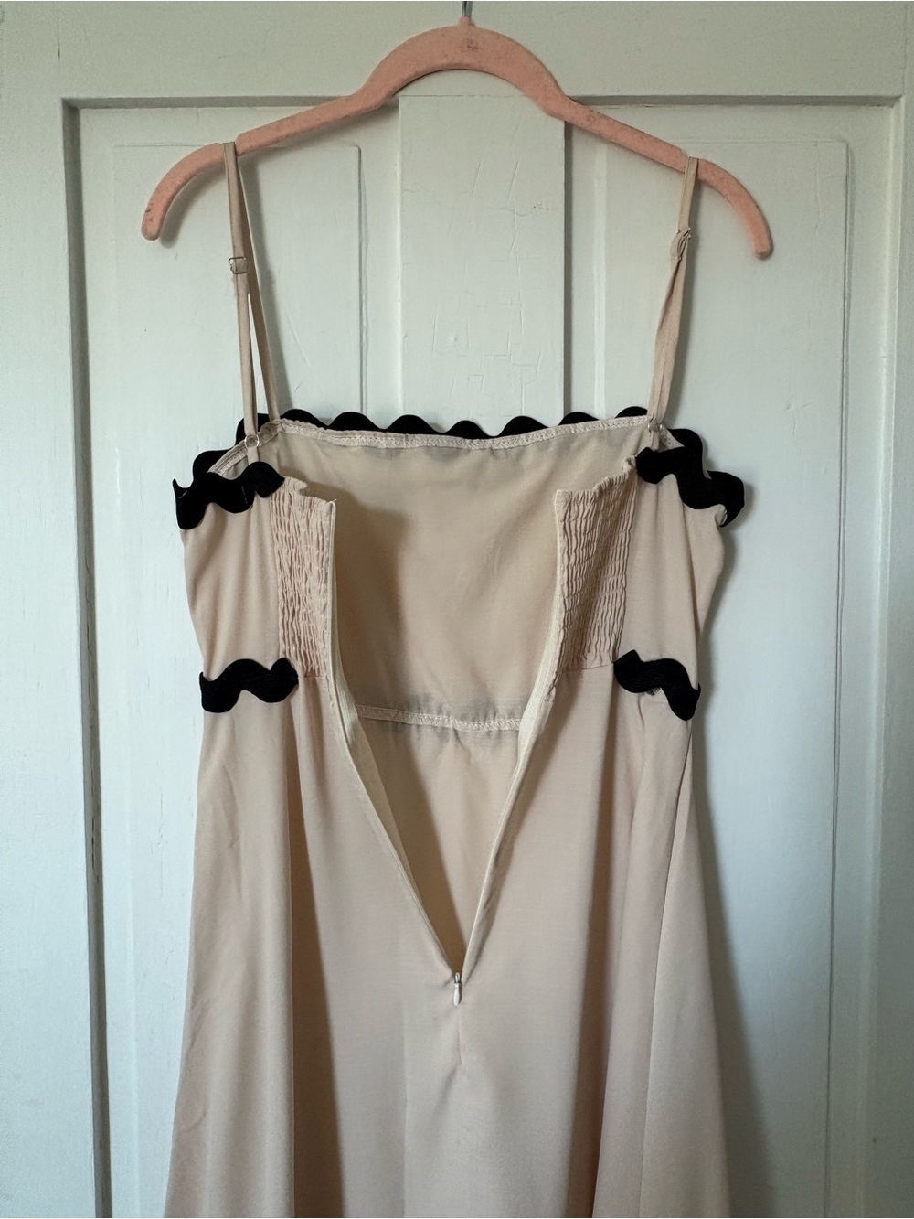 Sleeveless Cream Maxi Dress with Black Wavy Trim - Picture 12 of 12